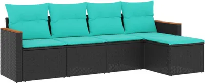 Immagine prodotto di vidaXL Set di divani da giardino a 5 pezzi con cuscini, in polyrattan nero
