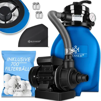 Produktbild von KESSER® Sandfilter Sandfilteranlage + 700g Filterbälle ersetzen 25kg Filtersand- Poolfilter 10 m³/h Filteranlage Filterkessel für Pool Schwimmbecken 4-Wege Ventil , einfache Steuerung