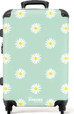 Produktbild von NoBoringSuitcases.com® Großer Koffer - Pastellgrün mit Gänseblümchen - Kombinationsschloss TSA - Hartschalen Trolley 4 Rollen - 72 liter - Reisekoffer - 66 cmKoffer Mittelgroß 67x43x25 cm, 72L,