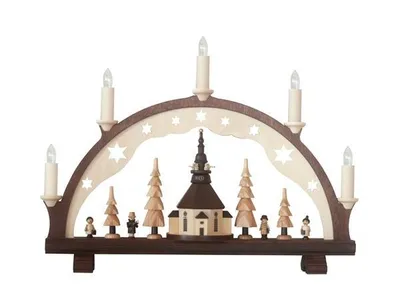 Produktbild von Schwibbogen Seiffener Kirche mit Laternenkinder und Beleuchtung Höhe=42cm NEU