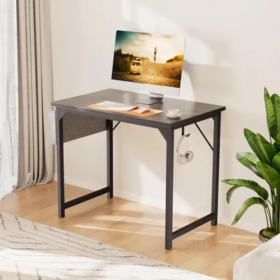 Schreibtisch mit Ablage & Kopfhörerhaken, schwarz, 84 cm