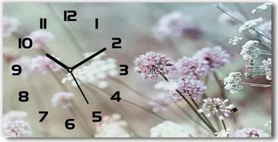 Produktbild von Wanduhr aus Glas – 60x30 cm - Glasbild - Glasuhr - Gehärtetes Glas - schwarze-zeiger - wilde Blumen