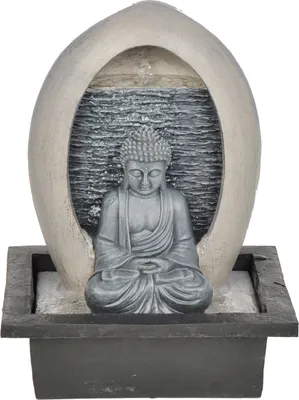 Produktbild von Dehner Zimmerbrunnen Malu mit LED Beleuchtung, ca. 40.5 x 30 x 23 cm, Polyresin, grau/beige