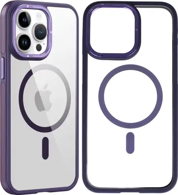 Produktbild von Wörleonline iPhone 14 Pro Max Hülle transparent Case kompatibel mit MagSafe Schutzhülle, Lila