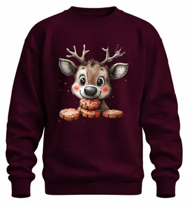 Produktbild von Rentier Lebkuchen Plätzchen Weihnachten Niedlich Rehkitz Sweatshirt Pullover, Burgundy, XXL