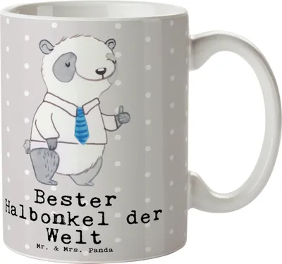 Produktbild von Mr. & Mrs. Panda Tasse Panda Bester Halbonkel der Welt - Grau Pastell - Geschenk, Geschenkidee, Kaffeebecher, Becher, Kaffeetasse, Kleinigkeit, Onkel, Pott, Familie