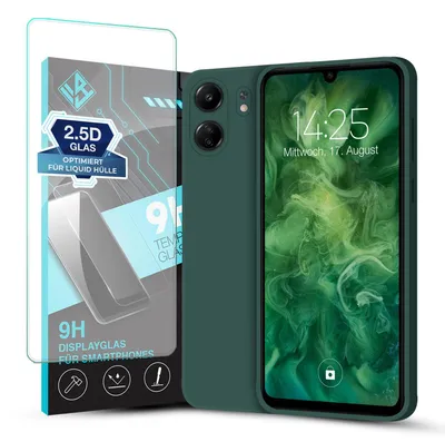 Produktbild von Hülle für Xiaomi Redmi 13C mit 9H Displayglas Displayschutz Case Cover Bumper Smartphone Softgrip Schutzhülle Farbe: Grün