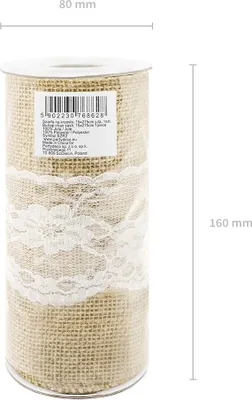 Produktbild von Juteband 15cm mit Spitze mittig für Stuhlschleifen 2,75m Natur Weiß