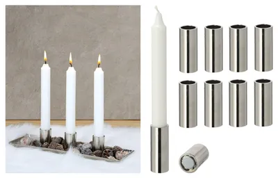 Produktbild von Novaliv 4x Kerzenständer Stabkerzen magnetisch 2,5x5cm SILBER Kerzenhalter weihnachtliche Tischdekoration Adventskranz candle holder Kerzenpick Wohnzimmerdekoration Magnet Tafelkerzen