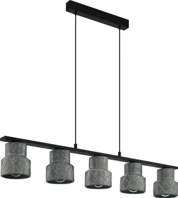 Produktbild von EGLO Pendelleuchte Hilcott, Hängelampe Vintage, Industrial, Hängeleuchte aus Stahl in Schwarz, Verzinkt, Esstischlampe, Wohnzimmerlampe, E27, 116 cm