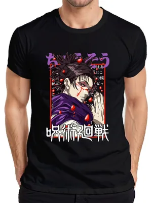 Productafbeelding van Jujutsu Kaisen anime, T-shirt voor heren, met afbeelding van een vloekmagiër met rode ogen, manga-stijl, cadeau, zwart, maat 3XL