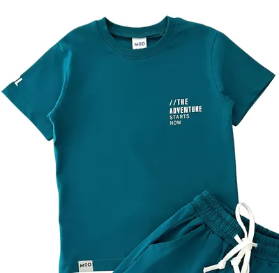 Zdjęcie produktu dla Letni strój 2-czesciowy - T-shirt i szorty - Niebieski - 100% bawelna - Wygodny i stylowy rozmiar 104, wiek 4 lata