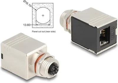 Image de DELOCK M12 Adapter X-kodiert 8 Pin Buchse RJ45 Buchse Cat6A