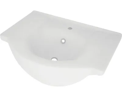 A white ceramic sink with wings, shown from a diagonal angle.