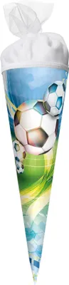 Produktbild von ROTH Geschenk-Schultüte klein Fußball 22 cm rund Tüllverschluss Zuckertüte Schulanfang