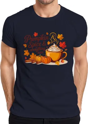 Produktbild von Pumpkin Spice Latte Kürbis Zimt Herbst Kaffee gemütlich Blätter Herren T-Shirt, Navy, M