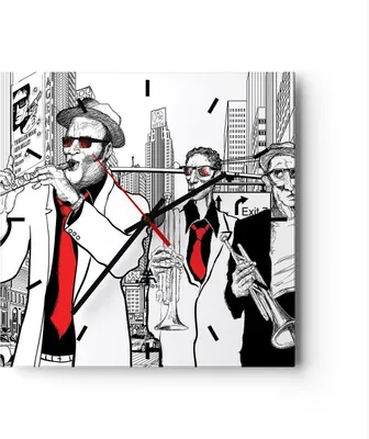 Produktbild von Wanduhr - Quadrat - Glasuhr - Jazz Musik Musiker - 30x30cm - Schleichendes Uhrwerk - Lautlos - zum Aufhängen bereit - Dekoration Modern - Wanddekoration aus Glas - C3AC30x30-3565
