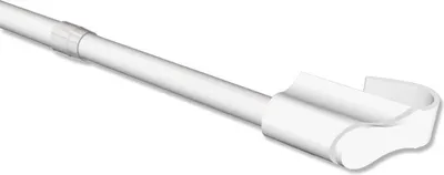 A white adjustable tension rod with a clip mechanism at one end, shown against a white background.