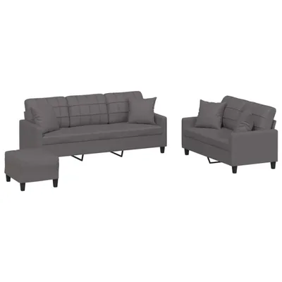 Image de vidaXL Ensemble de canapés 3 pièces avec coussins Gris Similicuir