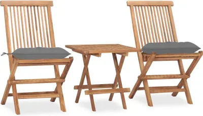 Produktbild von Best Möbel Gartenmöbel Set Balkonmöbel-Set 3-tlg. Garten-Essgruppe mit Kissen Klappbar Massivholz Teak - Gartenmöbelgarnituren Cloris Neu6537016 2parcel