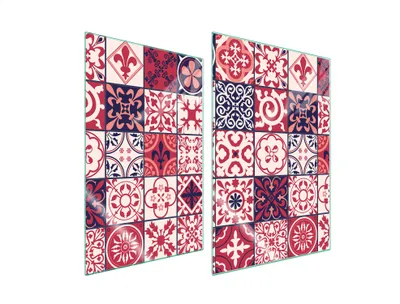 Immagine prodotto di Piastre copri fornelli 2 pezzi 35x52 Copri piano cottura in Vetroceramica tagliere in vetro mosaico rosso