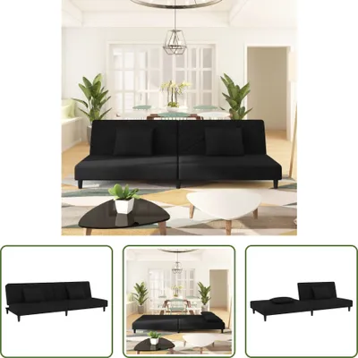 Produktbild von The Living Store Schlafsofa 2-Sitzer mit 2 Kissen Schwarz Samt