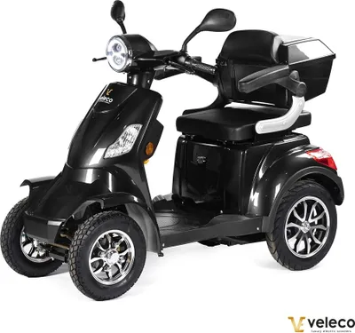 Obrázok produktu pre Veleco Faster - 4-kolesový skúter pre seniorov - 1000W - Kompletne zostavený - Uzamykateľný úložný priestor - Elektrický skúter s alarmom - USB - Kolobežka (čierna)