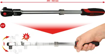 Immagine prodotto di KS TOOLS 1/2" SlimPOWER cricchetto telescopico articolato reversibile 72 denti 914.1220