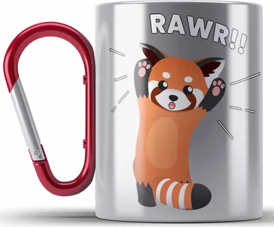 Produktbild von Trendation - Roter Panda Edelstahl Tasse Karabiner Rawr Kinder Geschenkidee für Jungs Mädchen Lustige Grafik (Rot)
