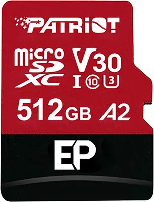 Obrázok produktu pre Patriot Memory EP V30 A2, 512 GB, MicroSDXC, Trieda 10, UHS-I, 90 MB/s, 80 MB/s