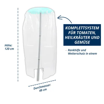 Produktbild von KHW-Tomatenhut inklusiv Stab und Schutzfolien. Anzuchthilfe für Tomaten- und Paprikapflanzen aus hochwertigem Kunststoff. Lieferung als 3er Set.