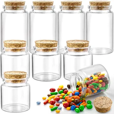 Immagine prodotto di Set di 8 bottiglie di vetro con tappo di sughero, da 50 ml e 100 ml