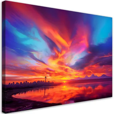 Produktbild von Leinwandbild Abstrakter Himmel über einer Stadt 60x40 Feeby Violett bild für die wand bereit zum aufhängen