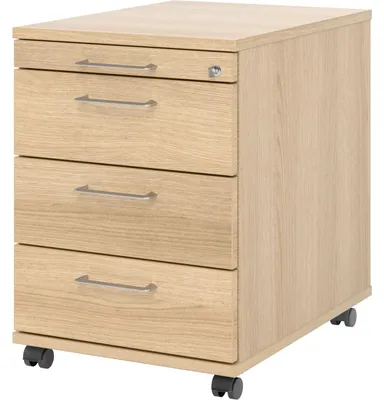 Produktbild von Rollcontainer 58cm 3 Schübe Schloss Bügelgriff Eiche