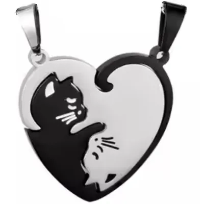Produktbild von Doppel-Katzen Herz Anhänger - Elegantes Schmuckstück in Schwarz/Silber KP34538