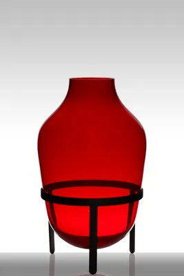Produktbild von INNA-Glas Bodenvase Glas Camilo auf Standfuß, Trichter - rund, rot, 50cm, Ø 29cm - Große Vase - Runde Vase