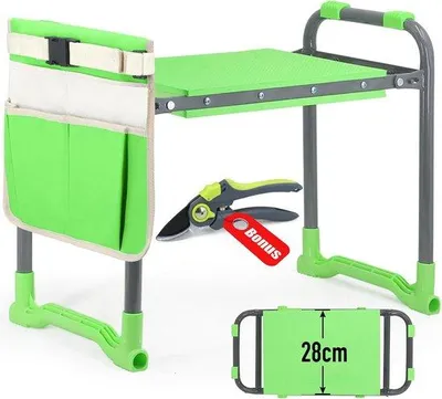Produktbild von Gartenbank - Sitzkissen - mit Tragegriffen - schwer Ausgeführt - weich - mit Antislip - Gartenmöbel - mit Tasche - für Gärtnern - bis 160 kg Tragfähigkeit - 36x28x45cm - grün