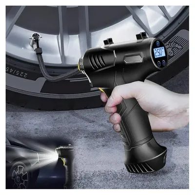 Obrázek produktu pro Přenosný bezdrátový mini vzduchový kompresor a pumpa na pneumatiky s LED displejem a vestavěnou baterií pro auto, kolo, motorku a