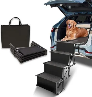 Produktbild von Famanu Hundetreppe - Faltbare Haustierleiter 4 Stufen, Leichtgewicht, Wasserdicht, Rutschfest für große und kleine Hunde