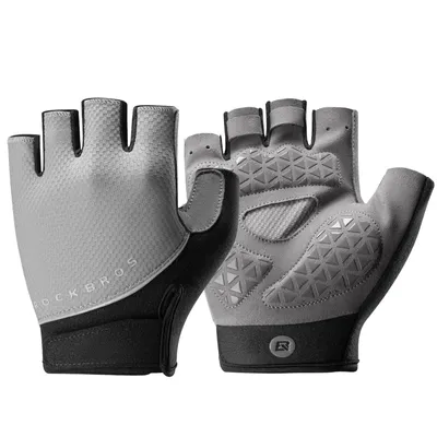 Immagine prodotto di Guanti da ciclismo a dita corte ROCKBROS, unisex, per estate, adatti per mountain bike, bici da corsa, e-bike, con imbottitura in SBR e grip in silicone, colore grigio, taglia XXL