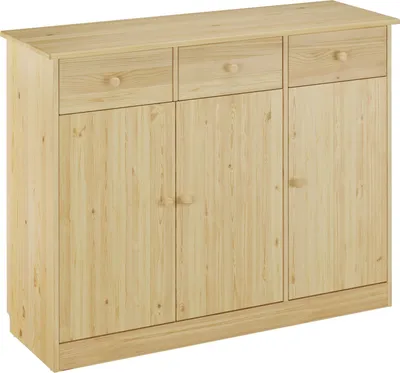 Produktbild von 90.50-25 Highboard Kommode Anrichte Kiefer Sideboard natur 3 Schubladen, 3 Türen