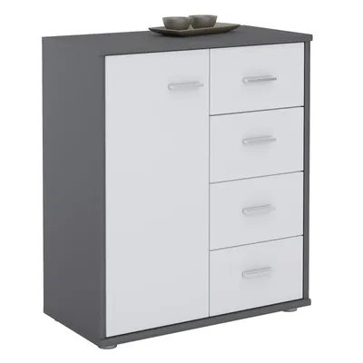 Produktbild von Kommode TIRANO Highboard Anrichte mit 1 Tür und 4 Schubladen in grau / weiß