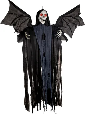 Produktbild von Skelett Reaper mit Flügelschlag, Licht und Ton als Hängefigur 153 cm