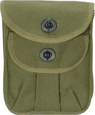 Produktbild von Olivfarbene Gürteltasche 16x21 cm, Baumwolle, mit aufgesetzter Tasche, Metallverschlüssen, innen gummiert, für Handy, Papiere, Werkzeug, Gürtel bis 7 cm