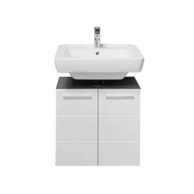 Produktbild von WBU GLOSS Waschbeckenschrank Unterschrank Bad Weiß Glanz / Anthrazit ca. 60 x 62 x 31 cm