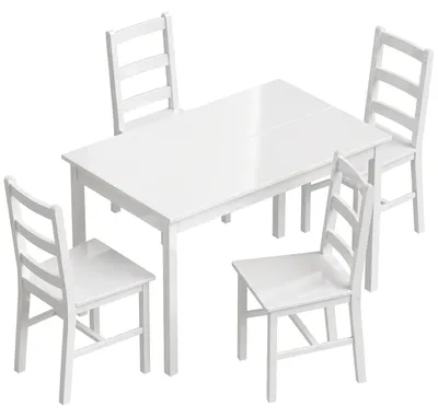 Immagine prodotto di Set da pranzo completo per 4 persone, composto da tavolo e sedie | Colore: Bianco | Dimensioni: 118x73x75 cm