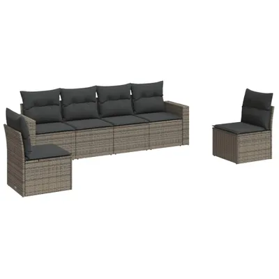 Produktbild von 6-tlg. Garten-Sofagarnitur mit Kissen Grau Poly Rattan