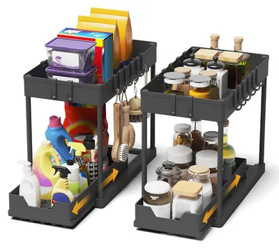 Produktbild von Untertischorganizer Spülschrankorganizer Küchenorganizer - Ausziehbar - 35,5 x 21 x 32,5 cm - Schwarz - Für Küche und Bad