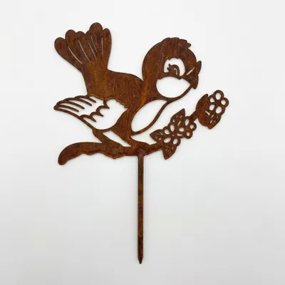Produktbild von Edelrost Vogel Dekofigur 20x18x1 cm – Handgefertigte Metall Gartendeko – Rostoptik Ptaszek für Frühling, Ostern, Garten und Balkon