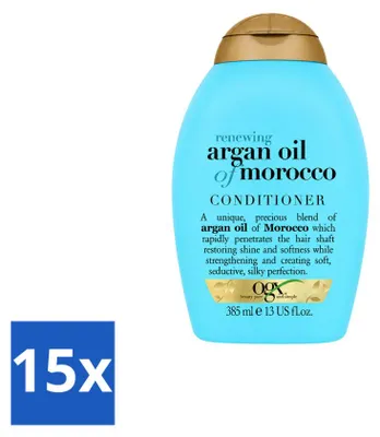 Imagen del producto de 15 unidades de acondicionador OGX Renewing Moroccan Argan Oil, apto para todo tipo de cabello, 385 ml por unidad. Paquete económico